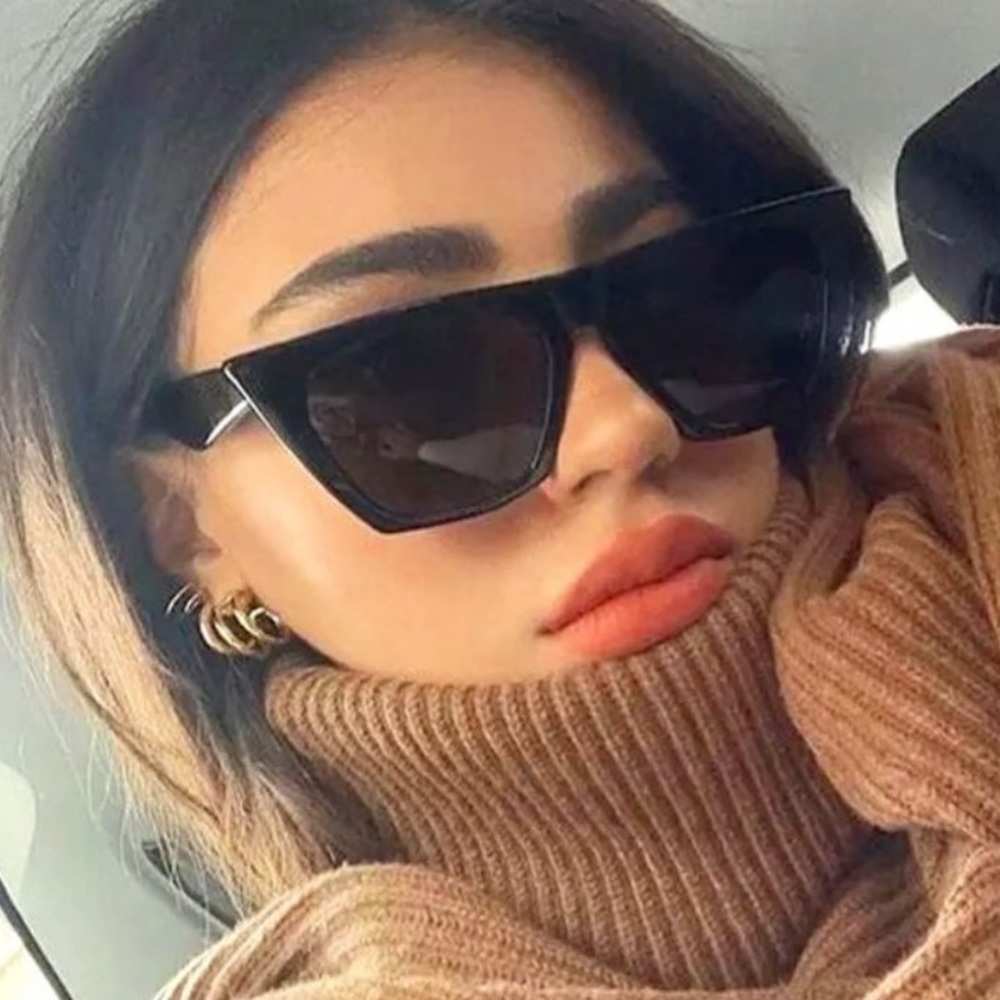 NEW Women's Black Edgy Chic Modern Trendy Y2K Cat Eye Square Sunglasses